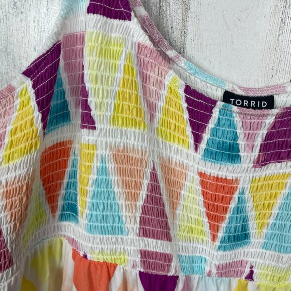 Torrid tank top boho triangle print smocking size 1 plus size 1X flowy festival - Picture 3 of 6